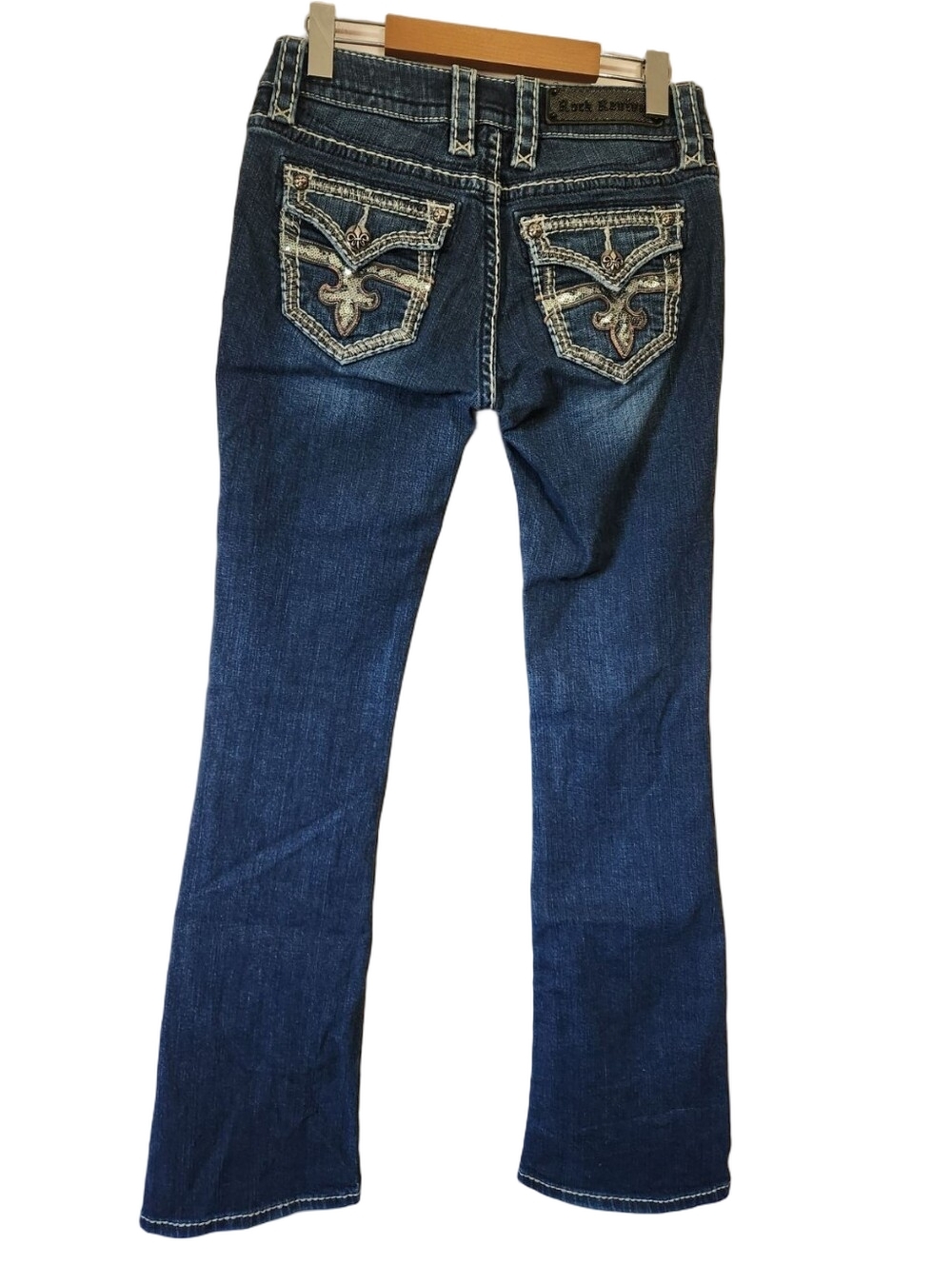 Rock Revival Roux B400 Bootcut Jeans Y2K McBling Sequin Fleur-De-Lis Sz 27 - Picture 3 of 15